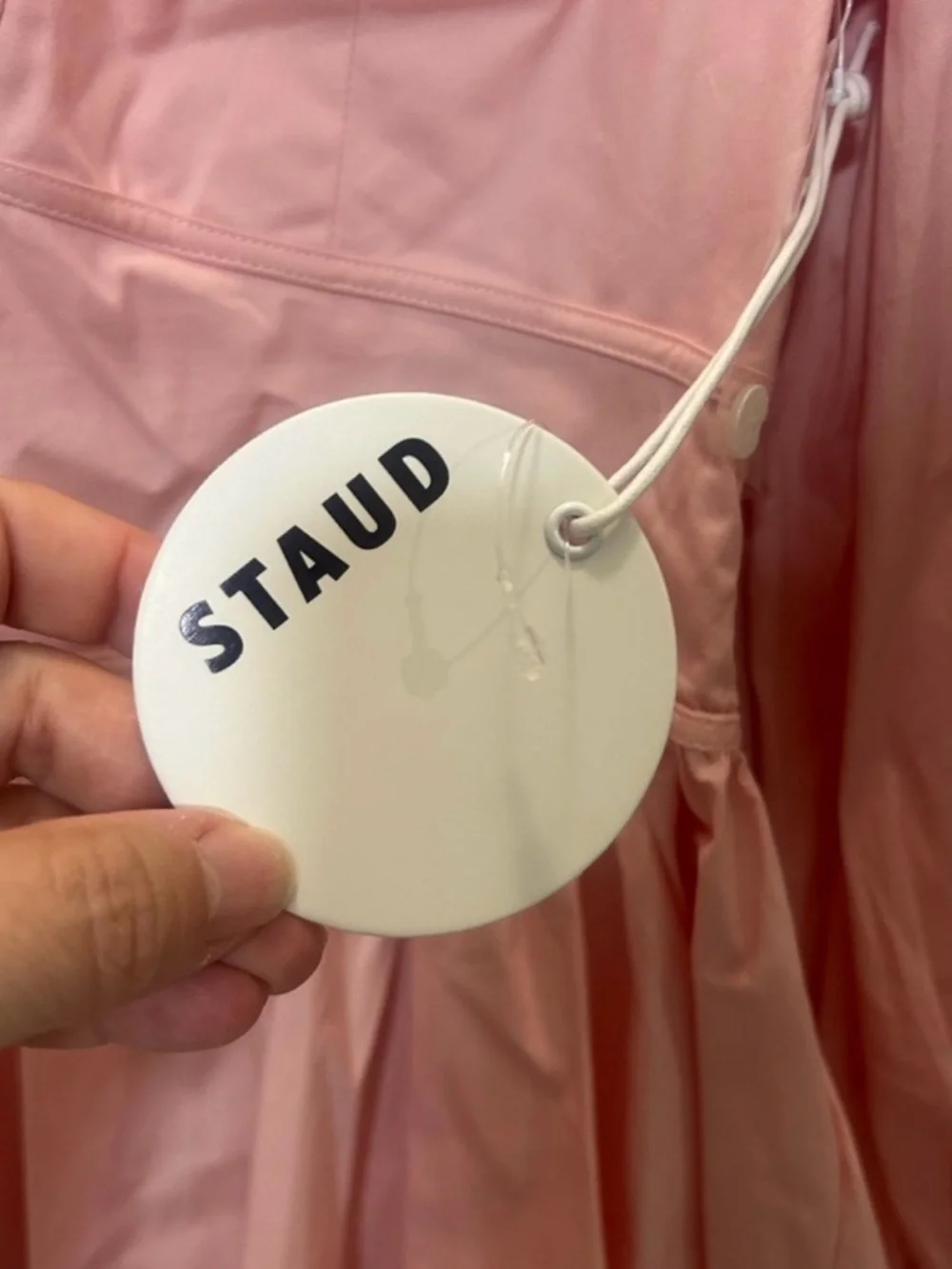 STAUD Pink Luna V-Neck Puff Sleeve Peplum Top